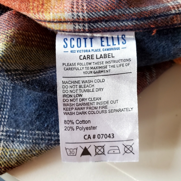 Scott Ellis Men's Orange & Blue Plaid Flannel Button Down Shirt size Med… - Picture 6 of 7